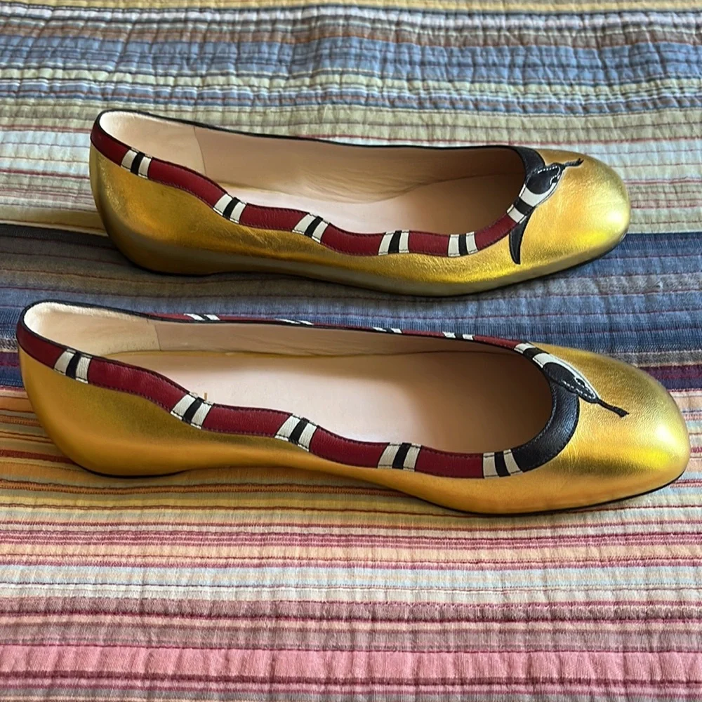 Gucci King Snake Ballet Flats, metallic gold, size 39EUC/9US - Picture 4 of 8